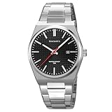 SKMEI Orologi da uomo, alla moda, con cassa grande, stile business, casual, in acciaio inox, analogico, al quarzo, con display impermeabile e data, 9396-Argento-Nero