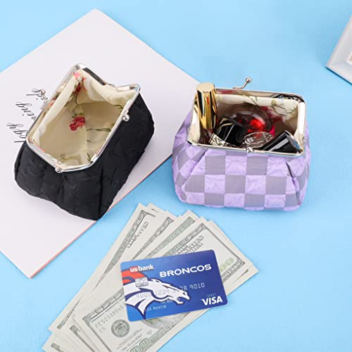 Oyachic 2Pcs Diamond Quilted Coin Purse Kiss Lock Clutch Change Pouch Lattice Wallet Bag Gifts For Women Kids Girls Key Holder #TOP3