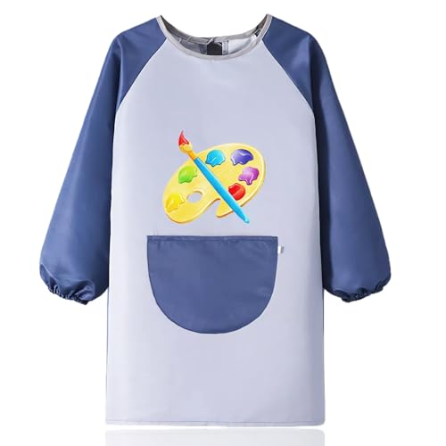 Bata Pintura Niños, Delantales de Pintura para Niños de 5 a 11 Años, Babi Escolar Infantil Babis Escolares Impermeable con Mangas y Bolsillo Grande Pintura Blusa para Pintura Cocina Escuela, M-17