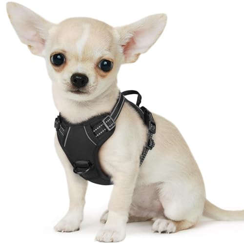 Eagloo Small Dog Harness No Pull, Service Vest with Reflective Strips and Control Handle, Adjustable and Comfortable for Easy Walking, No Choke Pet Harness with 2 Metal Rings, Black, XS