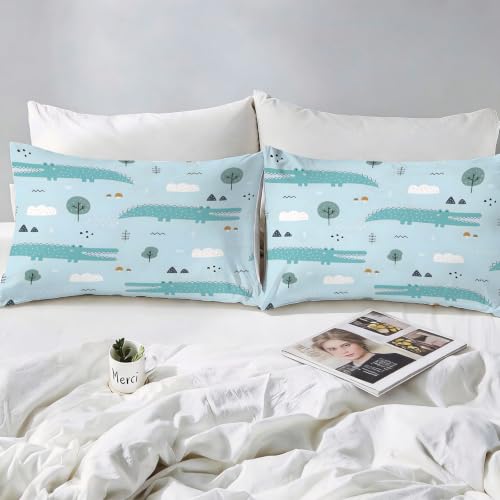 Housse de couette 140x200 crocodile et animaux de dessin animé | Parure de lit microfibre douce 1p