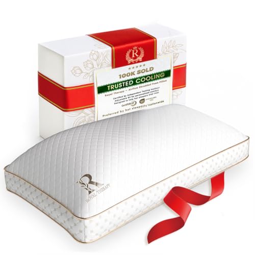 Royal Therapy Queen Memory Foam Pillow, Adjustable Shredded Odor-Free Pillow for Neck & Shoulder Pain Relief, Support for Back, Stomach, Side Sleepers, AirFlowPRO