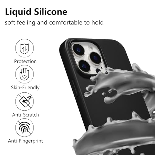 Coque silicone liquide iPhone 14 Pro noire souple avec lanière
