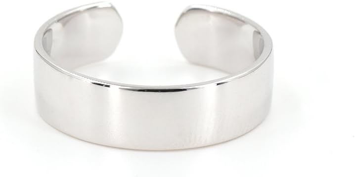 Sterling Silver Simple Band Ring Open Ring Ajustable Wide Band Line Rings