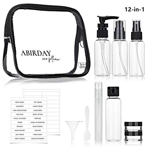 Abirday Travel Bottles Containers & Travel Size Toiletries Accessories Bottles With Toiletry Bag For Liquids Leak-Proof & Tsa Approved Carry-On For Airplane - Women/Men (Set-B 12-In-1) #TOP1