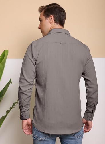 Image of FILO HEVIS Men's Casual Button Down Popcorn Shirts Stylish Long Sleeve Linen Textured Beach Summer Shirt
