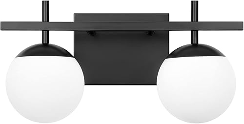 Miniatura 8 de Lámparas de baño sobre espejo, luces negras de tocador para baño con vidrio esmerilado blanco, 2 lámparas de iluminación modernas de tocador,