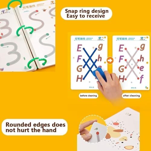 Image of SUPER TOY 64 Pages Magic Grooved Writing Practice for Kids Tracing Book Reusable Copybook for Kids Ages 3-5 Drawing, Writing Lines Shapes Montessori Kit for Children
