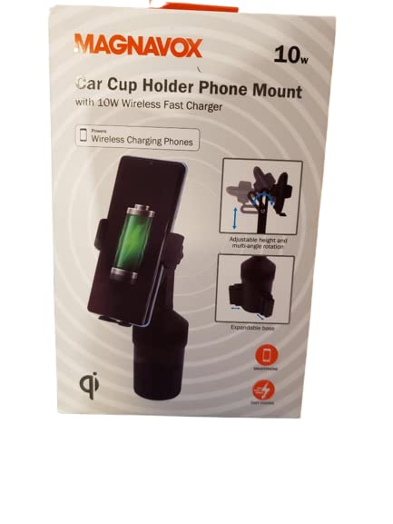 Magnavox Car Cup Holder Phone Mount With 10w Wireless Fast