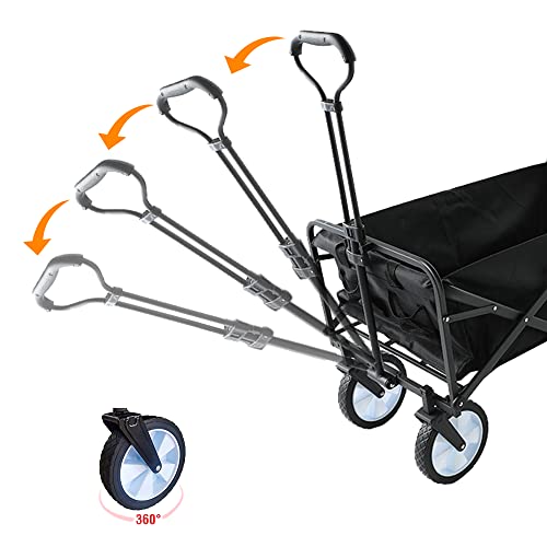 Hand Cart, Garden Cart, Beach Cart, Wheelbarrow, Folding Wagon Cart, Rolling Collapsible Garden Cart, Outdoor Utility Wagon Large Size (Black) #TOP7
