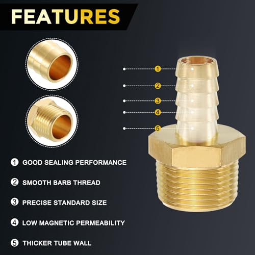 METALLIXITY 3pcs Brass Hose Barb to NPT Male Adapter 1/2" Barb x 3/4" NPT M by METALLIXITY - Image 3