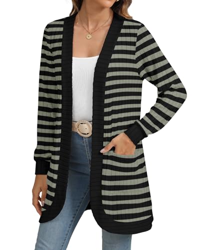 Image of YSYOKOW Cardigan Sweaters for Women Long Sleeve Open Front with Pockets | Long Cardigans for Women Lightweight Soft Casual Dressy Loose Fit Cardigan Sweater with Pockets for Work and Office