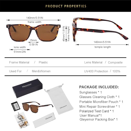 Image of Gleyemor Polarized Mens Square Sunglasses UV400 Protection Sun Glasses