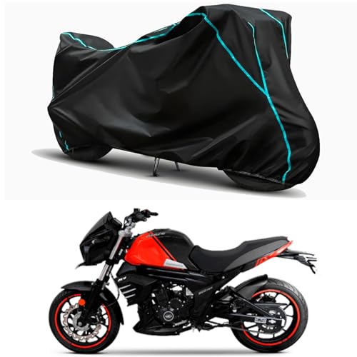Image of Waterproof Bike Body Cover Compatible for | Mahindra MOJO XT 300 BS6 | Taffeta Fabric, Sky Piping Design, Bottom Elastic Fit | Dustproof, Sun UV & Rain Protection for All Weather.