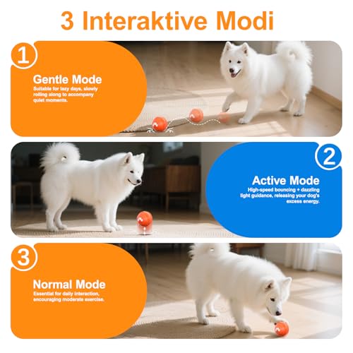Songsier Interaktiver Hundeball Hundespielzeug Intelligenz mit Automatischer Rollfunktion der Hundeball ist aus Naturkautschuk mit LED Licht und Schnell Aufladbar