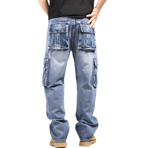 Baggy Cargo Jeans for Men Casual Loose Hip Hop Jeans with Flap Pockets 30-46