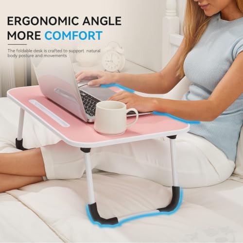 Image of BUYIFY 23 inch Foldable Lap Desk for Laptop Writing w /Cup Holder Pink