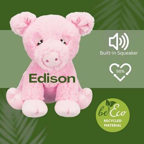 Trixie Schweinchen Edison Plüschtiere aus Recycling-Material - Flauschiges Hundespielzeug für nachhaltiges Spielen - weiches Öko-Plüsch Stofftier, 24cm - Be Eco Kollektion - 34881