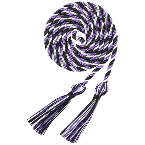Image of Graduation Honor Cord 68 inch Grad Braided Honor Cords with Tassel Honor Rope Grad Cords for Graduation Students Bachelor Master Doctoral Gown Grad Decor (Purple White and Black)