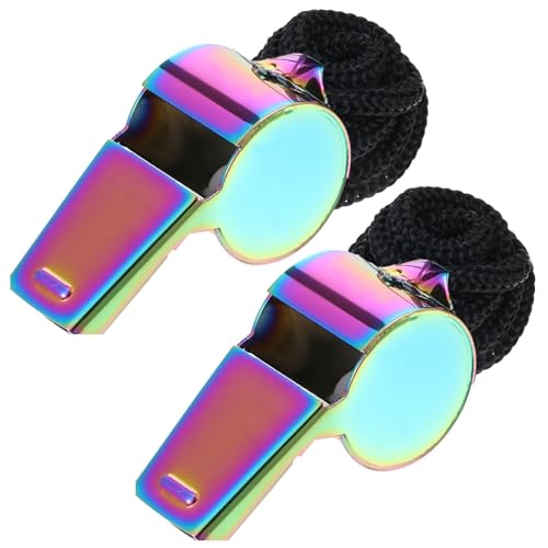Molain 2 Stück Bunt Schiedsrichter Pfeife Edelstahl Trillerpfeife Trillerpfeifen mit Lanyard Sportpfeifen Personalisiert Trillerpfeife für Schulsport Fußball Hundetraining Sportunterricht