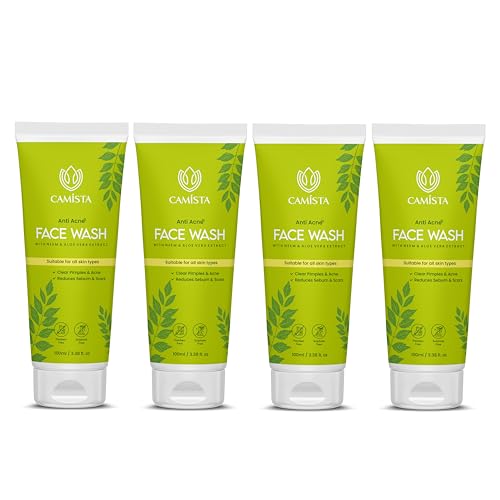 Image of Anti Acne Face Wash with Neem, Aloe Vera, Green Tea Extract & Tea Tree Oil | Gentle Oil Control & Pimple Removal | Natural Cleanser for Acne-Prone Skin, For Men & Women- 100ml (Pack of 4)