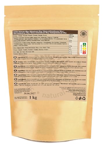 Raw Farm Mandelmehl – fein gemahlene, blanchierte Mandeln – glutenfrei, Keto-freundlich – Perfekt zum Backen, Kochen und für gesunde Rezepte - 1kg