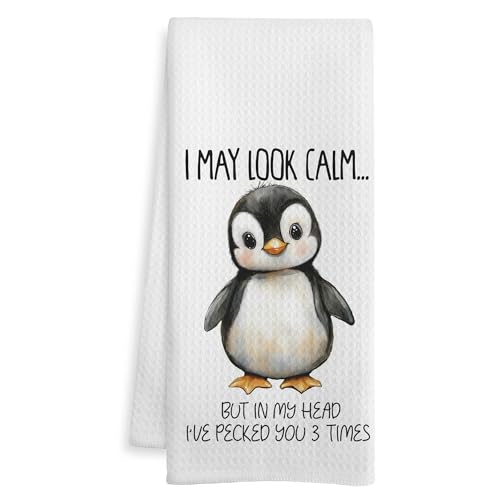 WOTYPU Funny Penguin Gifts Kitchen Towels, Penguin Gifts for Women Men Dish Tea Towel, I...