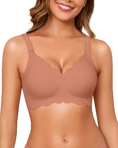 Image of Seamless Jelly Bras for Women No Underwire Push Up Bra Full Coverage V-Neck Wirefree Bralettes Soft T-Shirt Bra