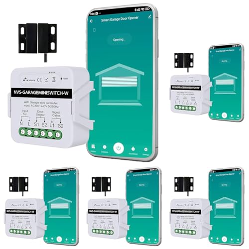 NIVIAN Abridor puerta garaje WiFi Controlador inteligente para motor de Puerta de Garaje por app TUYA. Programación Horaria, Temporizador y Escenas Inteligentes. Compatible con Alexa y google home.