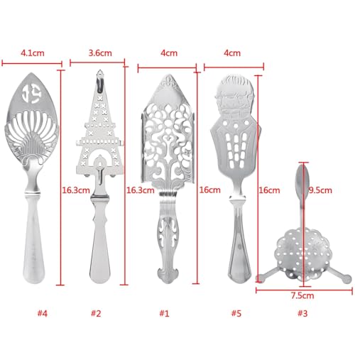 Absinthe Spoon,304 Stainless Steel Cocktail Bar Utensils Bitter Scoop Glass Cup Drinking Filter Unique Design wood Spoon, Tea Coffee Stirring Slotted Spoon