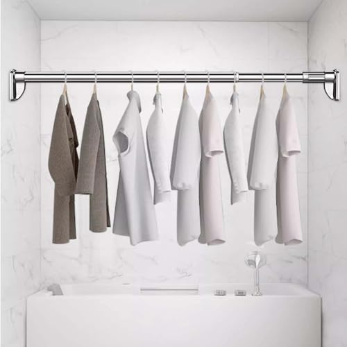 Adjustable Hanging Closet Rod Extender, No Drill Stainless Steel Clothes Bar for Wardrobe, Garment Organizer Rack, Shower Curtain Pole, Black, 1.8-3.0m (70.9-118in)