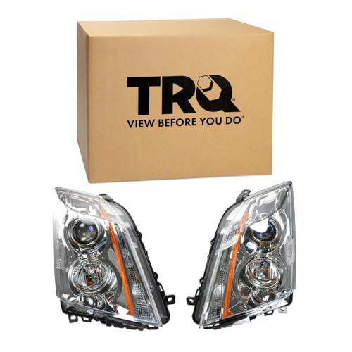 Image of TRQ Driver and Passenger Side Headlight Assembly 2 Piece Set Halogen Compatible with 2008-2013 Cadillac CTS 2014 Cadillac CTS Wagon or Coupe Only