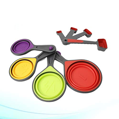 Conjunto de 8 peças de canecas de silicone para medir e colher de medida com ferramentas de medição