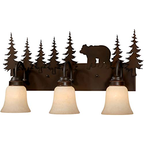 Image of 3 Light 25 Inch Rustic Burnished Bronze Bathroom Vanity Wall Light Fixture, Bear Bath Lamp, Moose Deer Lighting