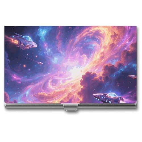 Slim Business Card Case for Men & Women, Pocket Metal Case, Magic Nebula Professional Aluminum Alloy Business Card Holders, Stylish Purse Name Cards Holder, Buckle Style Shut