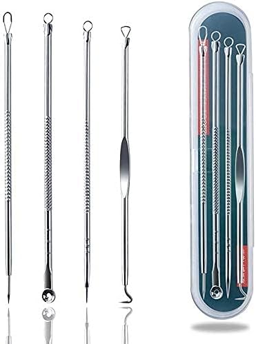 Angelie Stainless Steel Blackhead Remover & Pimple Blemish Remover Tool Set | 4-Piece Extractor Kit for Face, Nose, and Acne Treatment |