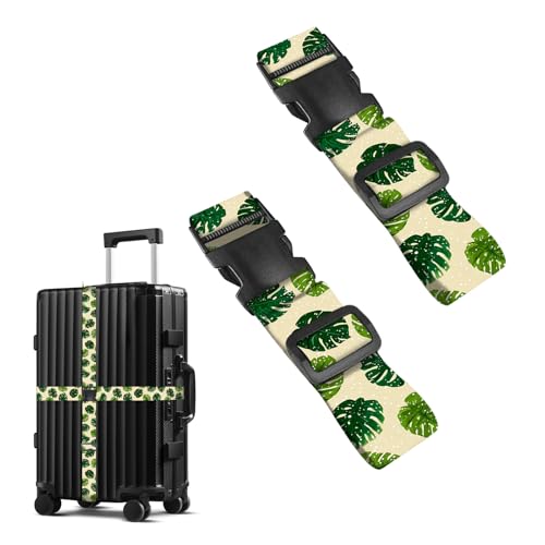 Image of Nuxovilar Luggage Straps Set for Suitcase 1.96x71in Polyester | Cargo Strap Travel Belt Security Buckle Band Backpacker Journey Resort Picnic Travel Supply (Monstera Leaf)