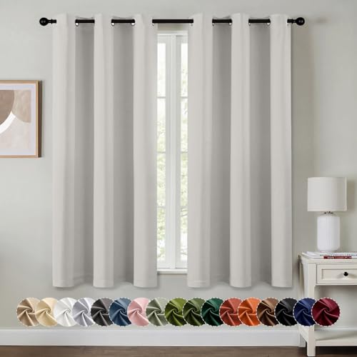 Image of MIULEE Blackout Curtains for Bedroom Living Room 2 Panels, Thermal Insulated Room Darkening Drapes Grommet Noise Reducing Light Blocking Window Treatments 45 Inches Long 40x45 Inch Natural White
