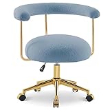 BarberPub Manicure Chair with Rolling Wheels, Modern Makeup Vanity Chair, Adjustable Nail Tech Station, Office Desk Armchair, Beauty Solon Station 3527 (Blue)