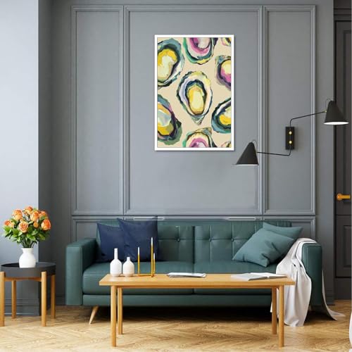 Image of Abstract Coastal Oyster Shell Poster Colorful Beachy Shell Canvas Wall Art Funny Summer Seaside Shell Aesthetic Prints Painting For Home Living Room Kitchen Restaurant Wall Decor 12x18in Unframed