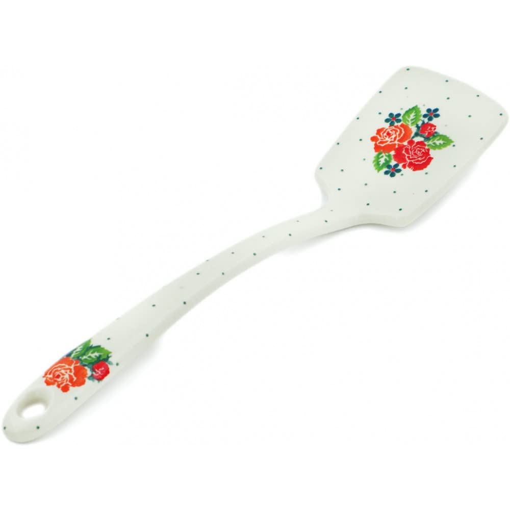 Authentic Polish Pottery Spatula in Rose Garden Design Handmade in Boles?awiec Poland by Ceramika Artystyczna + Certificate of Authenticity