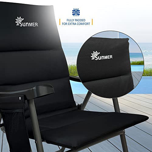 SUNMER Padded Garden Camping Chairs Foldable with Side Pocket, Holds up to 120kg, Lightweight 4kg per Chair, Outdoor Seat for Camping, Fishing, Relaxing, Black - Image 5