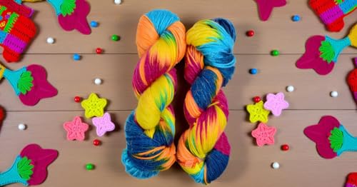 Image of Glow Knitting Yarn Wool, Rainbow 2 400 GMS Woolen Crochet Yarn Thread. Best Used with Knitting Needles, Crochet Needles-CB Art-ABAF