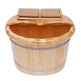 LIAPDG Wood Color Foot Bath Bucket, 10.36 Lbs Cedar Soaking Tub Foot Basin for Soaking Feet Bucket for Solid Wood Handmade Wooden Basin Set with Lid & Massage Roller