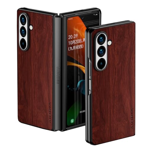 Aioria �X�}�z�P�[�X Samsung Galaxy Z Fold 7 Fold7 �݊�������E�b�h�p�^�[�� �X�^�C���b�V���ŏ�v�Ȍg�ѓd�b�P�[�X �ӂ�� �ؖڕ� �ی� (Brown, Z Fold 7)