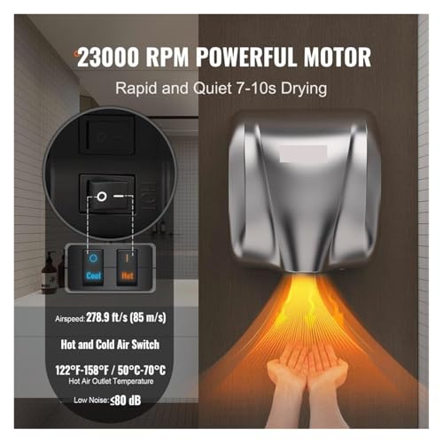 Secador de manos comercial de acero inoxidable y 1300W con sensor 2