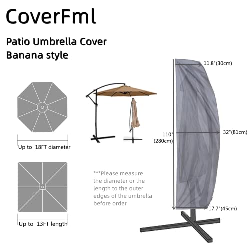 Patio Umbrella Cover， With Rod, Coverfml, For 12Ft To 13Ft Length And Up To 18 Diameter, Offset Umbrella, Curved Cantilever And Straight Pole Parasol (Black- B) #TOP4