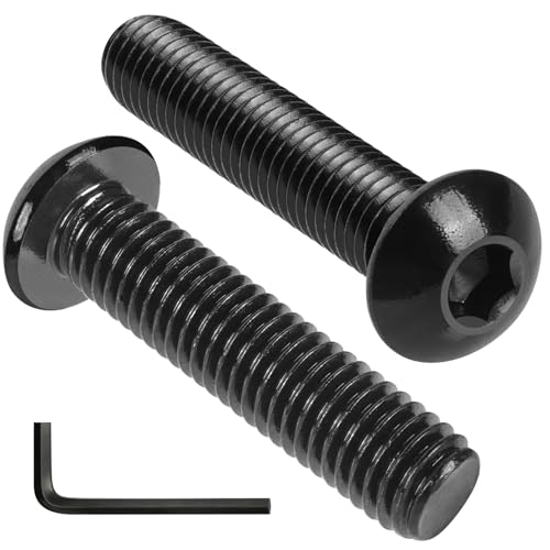 Image of VGBUY 10Pcs 3 /8-16 x 1-3 /4 inch Button Head Socket Cap Bolts Screws, 304 Stainless Steel 18-8, Black Zinc Plated, Fully Threaded, with Spanner Allen Hex Drive