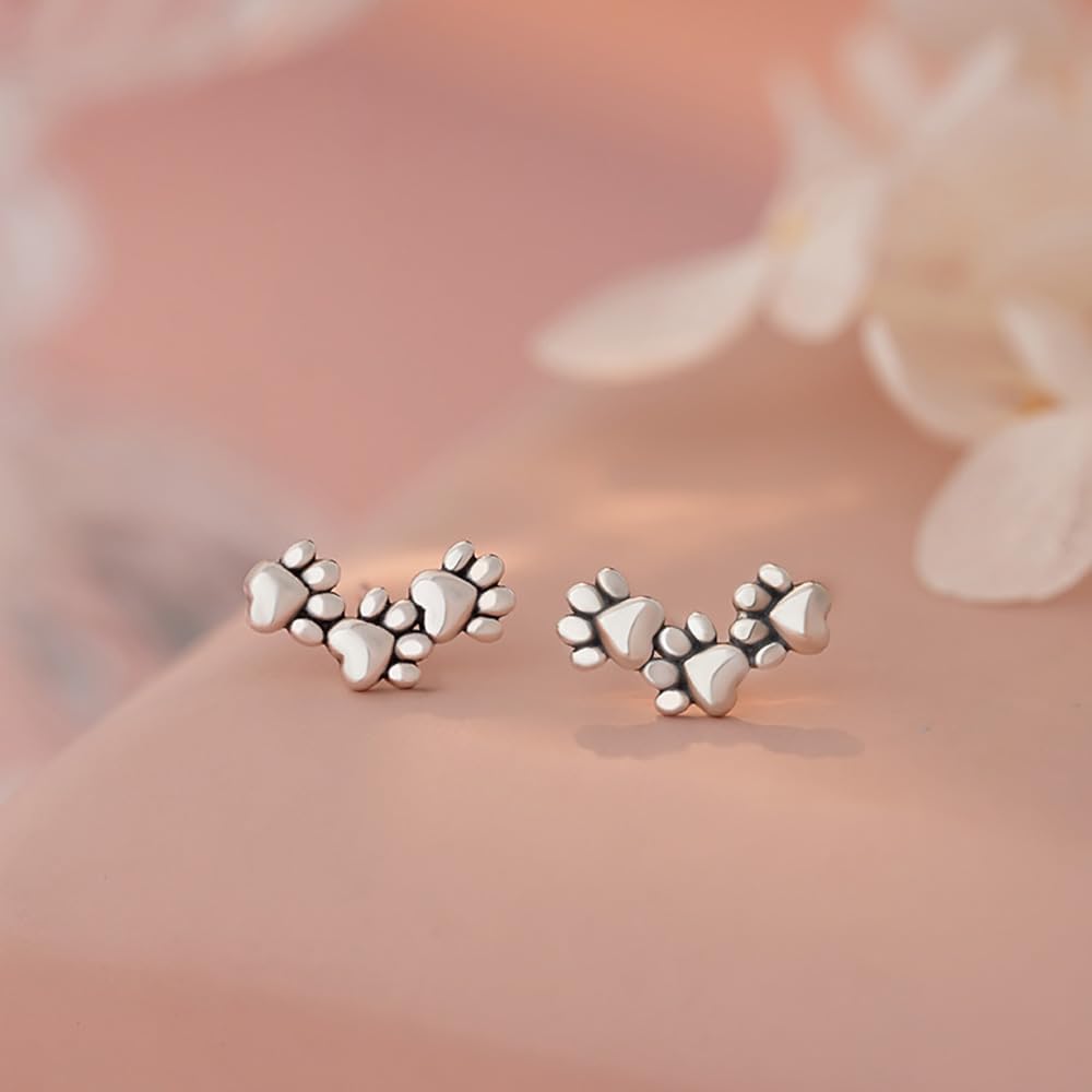 Puppy Dog Paw Print Climber Stud Earrings for Women 925 Sterling Silver Tiny Cat Kitten Animal Pet Cartilage Traugs Crawler Studs Earring Cute Birthday Jewelry Hypoallergenic - Image 6