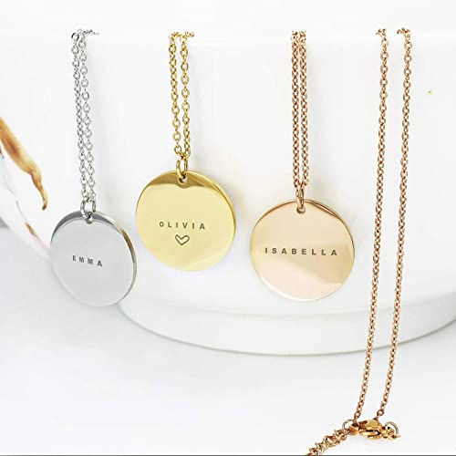 AnnBijoux Personalized Engraved Name Necklace Minimalist Disc Jewelry Stainless Steel Dainty Pendant Birthday Mommy Gift2